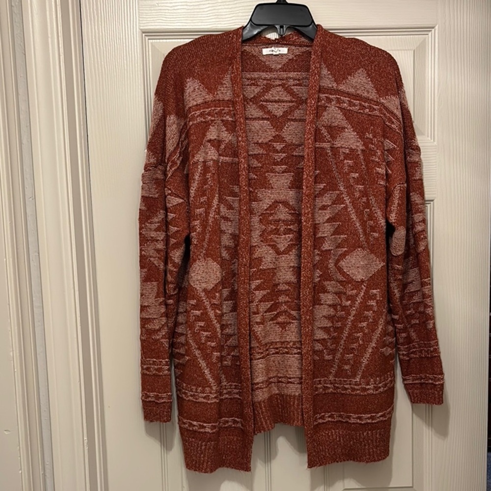 Maurices Brown and Cream Cardigan Sweater with Patterned Knit